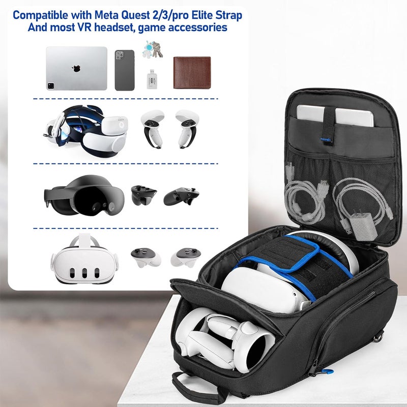 PGmoon Carrying Case Compatible with Oculus Meta Quest 2/Quest 3/Quest 3S/VR Elite Strap, Travel Storage Bag Backpack with Separate Room for Touch Controllers and Multi-Pockets (Patent Design) - Image 2